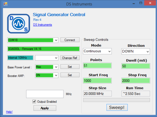 RF Signal Generator with Frequency Sweeping